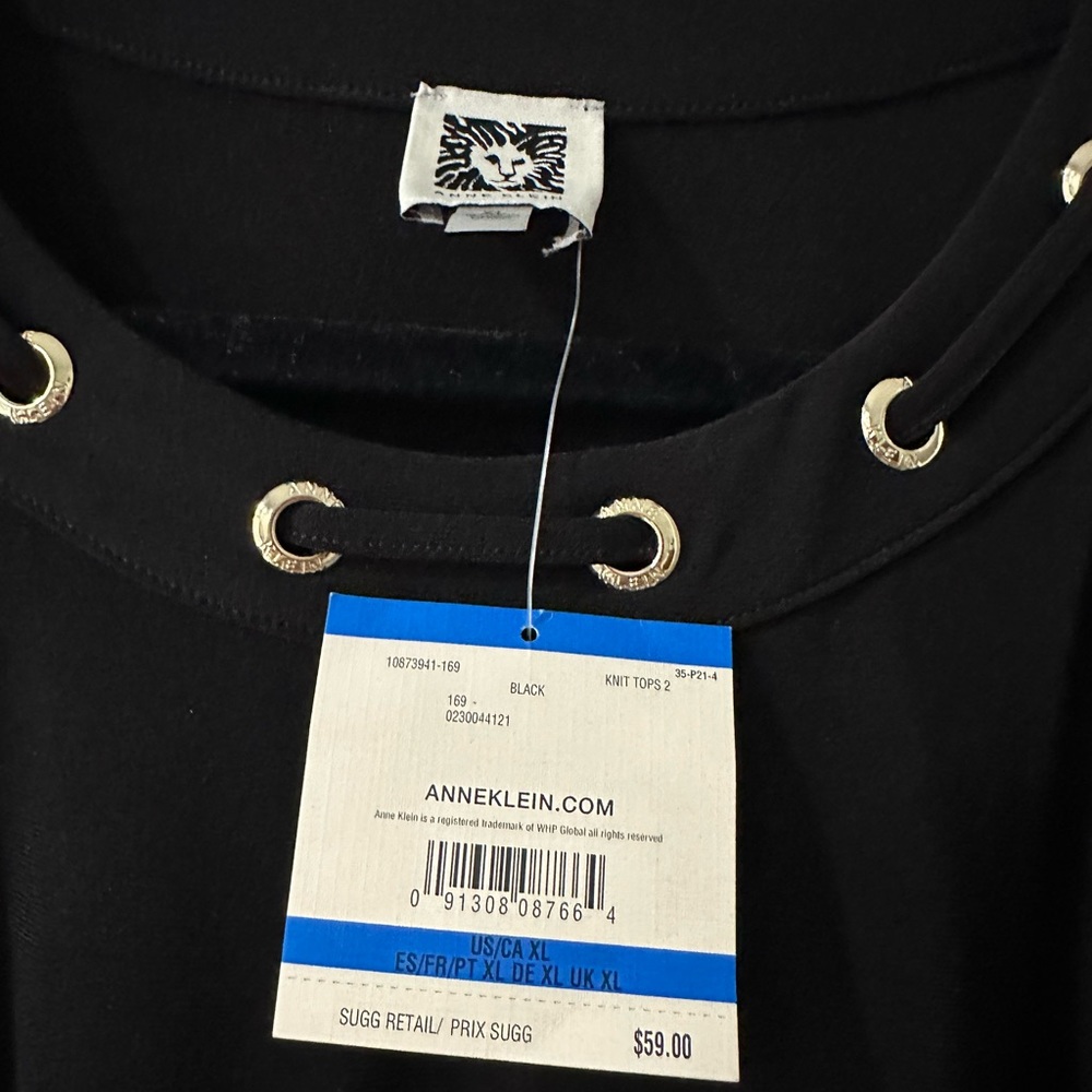 Anne Klein sleeveless black knit top with gold grommets.  NWT - Picture 2 of 2